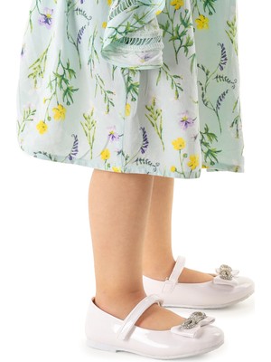 Kiko Kids Bowtie Papyon Taşlı Cırtlı Kız Çocuk Babet Ayakkabı