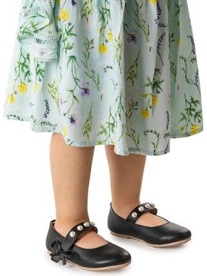 Kiko Kids Incili Cırtlı Kız Çocuk Babet Ayakkabı 253 Cilt Bareti Siyah