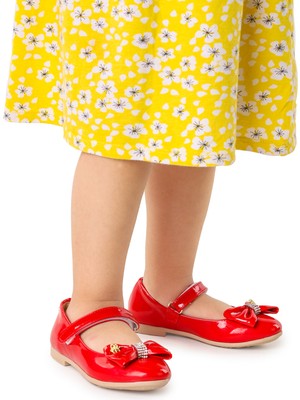 Kiko Kids Withbow Rugan Cırtlı Fiyonklu Kız Çocuk Babet Ayakkabı