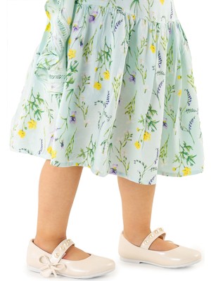 Kiko Kids Cırtlı Kız Çocuk Babet Ayakkabı Sedef Renk Mikrofiber Tabanlı Şık Tasarım