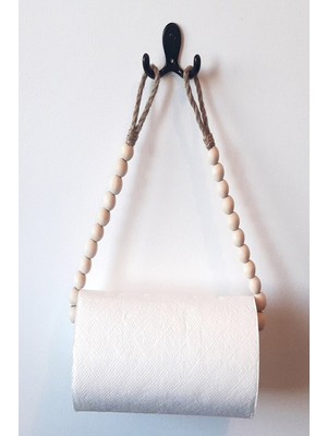 Emtory Home Ahşap Rulo Peçetelik - Bohem Hasır Halatlı Peçete Askısı