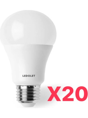 Ledolet 9W LED Ampul 20'li Paket Beyaz Işık 800 Lümen E27 Duy 6500 K