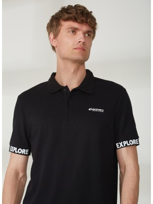 Discovery Expedition  Polo Yaka Düz Siyah Erkek T-Shirt DUK