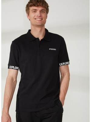 Discovery Expedition  Polo Yaka Düz Siyah Erkek T-Shirt DUK