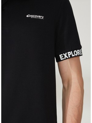 Discovery Expedition  Polo Yaka Düz Siyah Erkek T-Shirt DUK