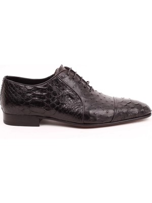 Bruno Shoes 6270-45K K Erkek Deri Devekuşu Klasik Kösele Taban Ayakkabı-Siyah