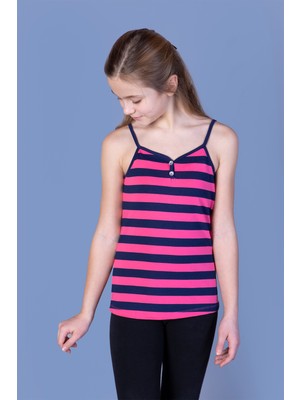 Toontoy Kids Toontoy Kız Çocuk Önü Düğmeli Çizgili Atlet