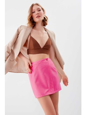 Vitrin Düğmeli Mini Etek