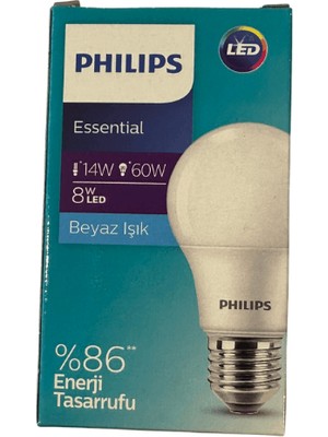 Philips Essential LED Ampul 8W - 60W E27 Beyaz Işık (5 Adet)