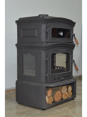 Flame Stove FS-034YKST A. Premium Lüx 3 Camlı Odunluklu Yan Kapaklı Kuzineli Döküm Soba