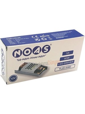 Noas 12 Volt 5 Amper Süper Slim Şerit LED Trafosu YL25-0060