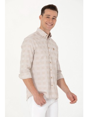 U.S. Polo Assn. Erkek Camel Desenli Gömlek 50266125-VR015