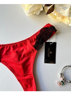 Intive Lingerie Siyah Dantel Detaylı Üstün Kırmızı Tanga