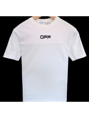 Off-White Bisiklet Yaka Sırt Baskılı T-Shirt