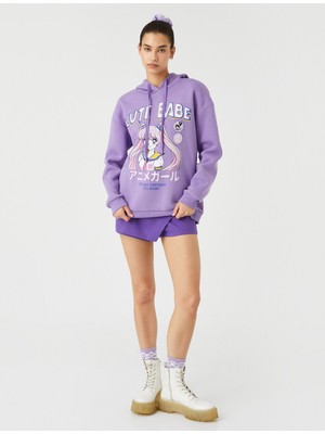 Koton Anime Sweatshirt Oversize Baskılı Kapüşonlu Ribanalı