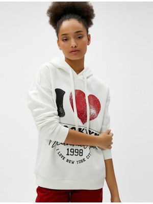 Koton Kapüşonlu Oversize Sweatshirt Kolej Baskılı Ribanalı