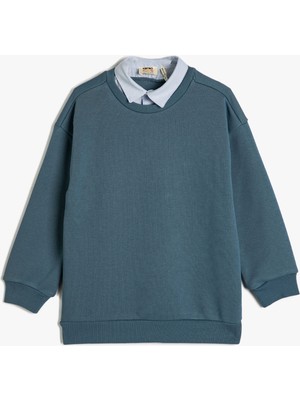 Koton Sweatshirt Basic Gömlek Yaka Detaylı Uzun Kollu