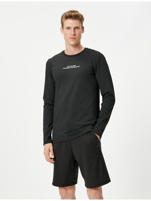 Koton Uzun Kollu Tişört Spor Slogan Baskılı Bisiklet Yaka