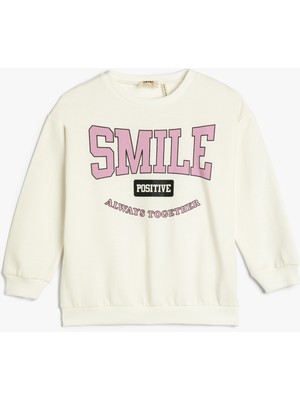 Koton Sweatshirt Şardonlu Baskılı Uzun Kollu Bisiklet Yaka Pamuklu