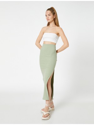 Koton Midi Etek Yırtmaçlı Fitilli Viskon Karışımlı Normal Bel