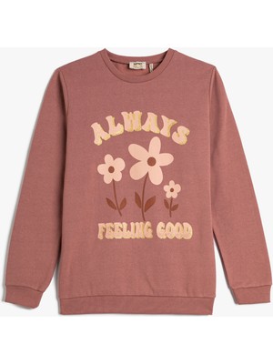 Koton Sweatshirt Şardonlu Bisiklet Yaka Uzun Kollu Baskılı