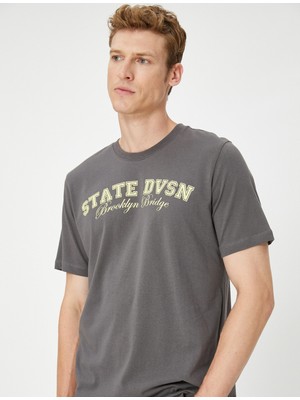 Koton Slogan Baskılı Tişört Bisiklet Yaka Kısa Kollu Pamuklu