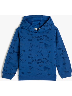 Koton Kapşonlu Sweatshirt Baskılı Uzun Kollu Şardonlu
