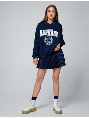 Koton Oversize Sweatshirt Harvard Lisanslı Polo Yaka Baskılı