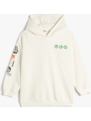 Kapşonlu Sweatshirt Arkası Baskılı Şardonlu Uzun Kollu