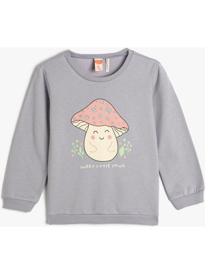 Koton Sweatshirt Şardonlu Bisiklet Yaka Baskılı Pamuklu