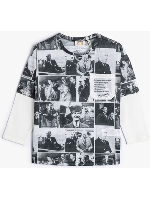 Koton Atatürk Fotoğraf Baskılı Tişört Kısa Kollu Bisiklet Yaka 100. Yıl