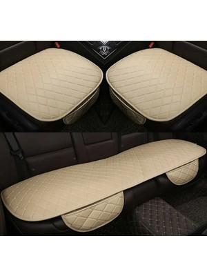 TeknoClub Volkskwagen Polo Cross Facelift 2014- Araçlar Için Araba Koltuk Minderi 3 Parça Ön ve Arka Takım Bej Deri Bej Desen