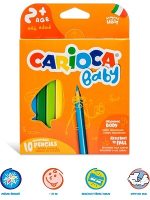 Carioca Baby Jumbo Üçgen Kuru Boya Kalemi 10'lu Renkli ve Dayanıklı Çocuklar İçin