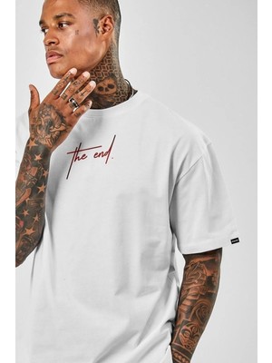 Marabel Oversize The End Baskılı Beyaz Tshirt