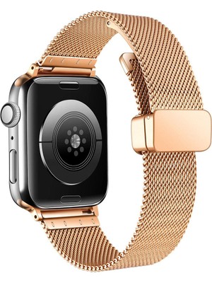 AktarMobile Apple Watch Ultra 49 mm Uyumlu Hasır Metal Kordon Magnetik D Tokalı Tel Örgü Kayış Mıknatıslı Toka
