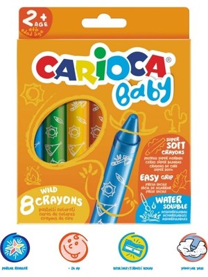 Carioca Baby Jumbo Yumuşak Pastel Boya 8'li Parlak Renkler ile Kolay Kullanım için Tasarlandı