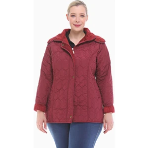 Kadın Büyük Beden Kapüşonlu 75 CM Bordo Kapitone Mont 1014