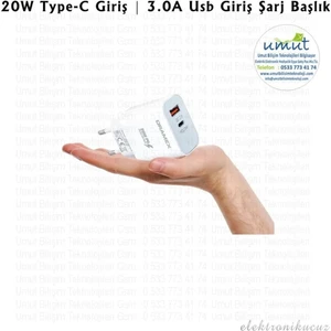 Ikisi Bir Arada Pd Şarj Adaptör DPQ20B 20W Type-C Giriş 3.0A USB Giriş Şarj Başlık Iki Çıkışlı Adaptör