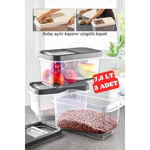 Nesto Home 3'Lü Çok Amaçlı 7,5 Lt Sürgülü Kapaklı Erzak & Bakliyat Saklama Kabı