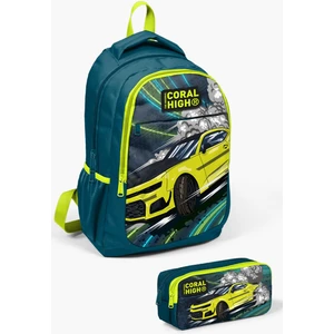 Coral High Kids Nefti Fosforlu Sarı Araba Desenli 2'li Okul Çanta Seti SET0214406