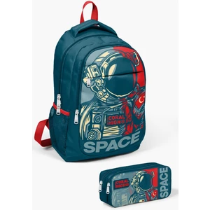 Coral High Kids Çivit Kırmızı Astronot Desenli 2'li Okul Çanta Seti SET0214389