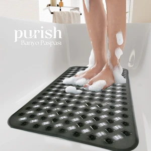 Banyo Duş Küvet İçin Vantuzlu Kaydırmaz, Su Drenajlı, Masaj Noktalı Paspas - Şeffaf Gri - 70 x 40 cm