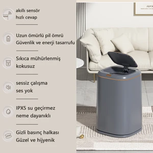 35 Lt Büyük Kapasiteli Akıllı Çöp Kutusu - Gri (Yurt Dışından)