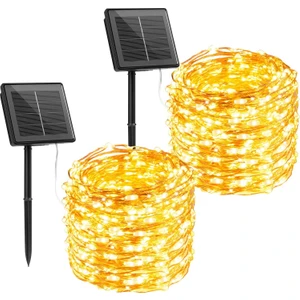 Güneş Enerjili Bahçe Lambası 10 Metre 2'li Paket Peri LED Paket Gunes Enerjili Bahçe Lambaları Sarı