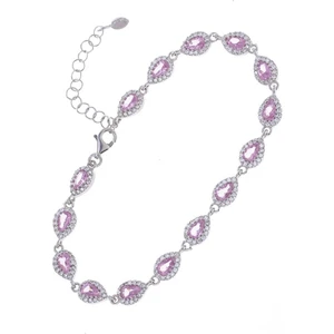 Pembe Zirkon Taşlı Damla Model 925 Ayar Gümüş Kadın Bileklik