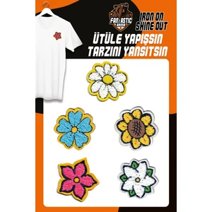 Ütü Ile Yapışan Dokuma Peluş Arma Seti Patch Yama Renli Çiçek Modeli