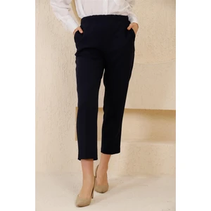 1005 Lacivert Havuç Paça Beli Lastikli Dokuma Kadın Pantolon