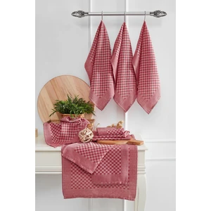 Herakleia Home Kurulama Bezi & Alman Peçetesi 10'lu Set - 40 x 60 - Dama Model Kırmızı