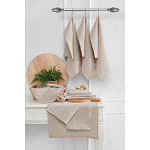 Herakleia Home Kurulama Bezi & Alman Peçetesi 10'lu Set - 40 x 60 - Dama Model Krem