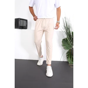 Premium Çizgi Şeritli Keten Pantolon - Bej